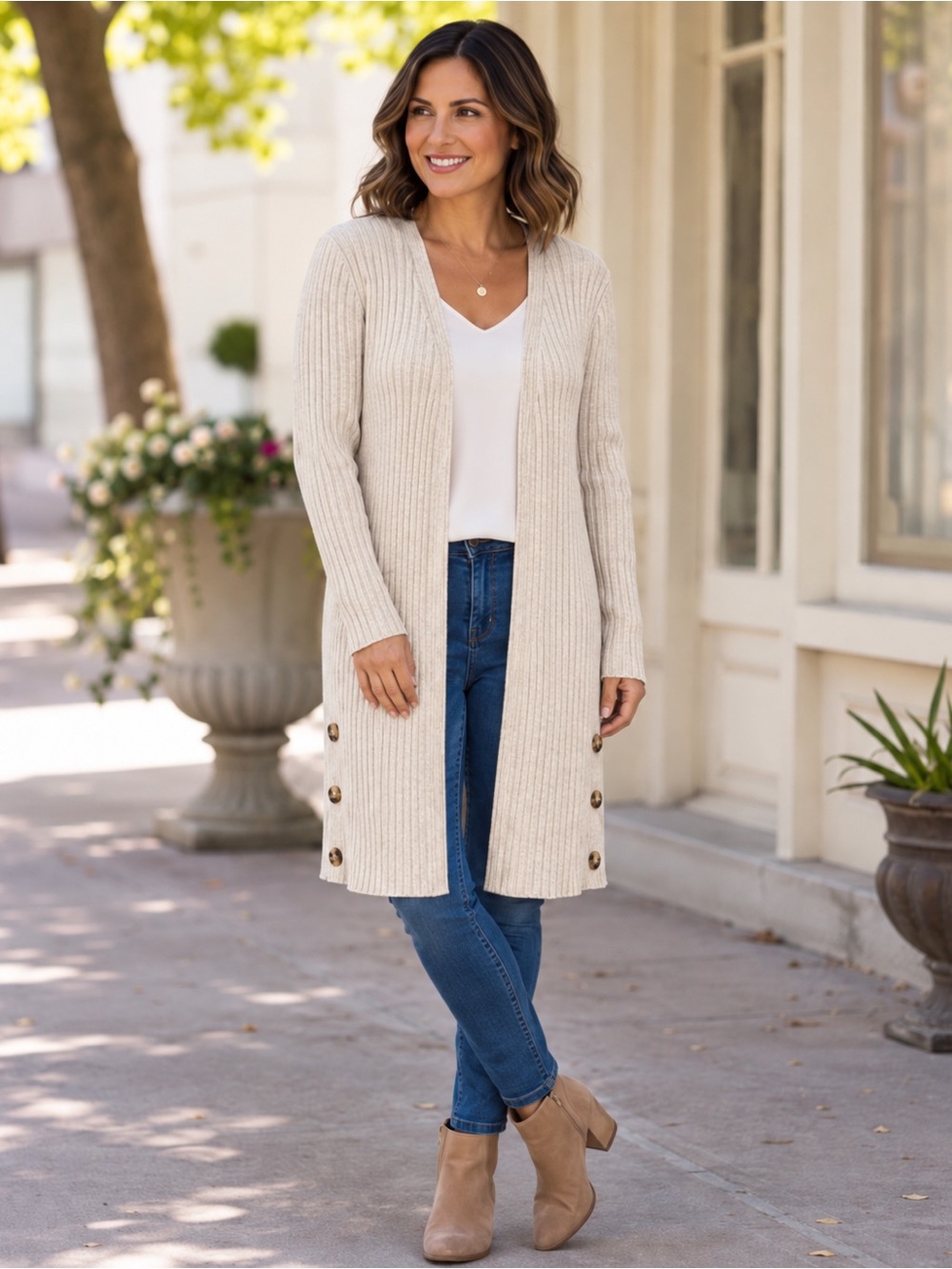 ALYA Ribbed Long Knit Cardigan Duster